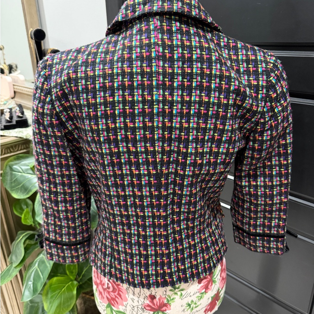 London Times Multicolor Tweed Crop Jacket - Black Base with Pink & Blue Accents - Picture 8 of 9